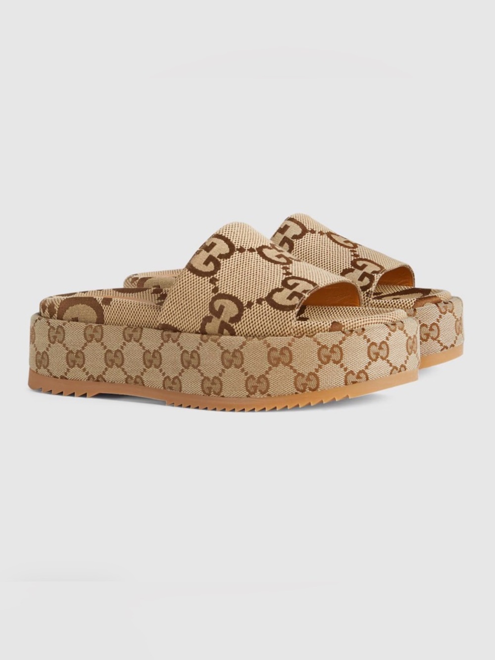 Gucci Camel & Ebony GG Canvas Platform Slides - Picture 13 of 15